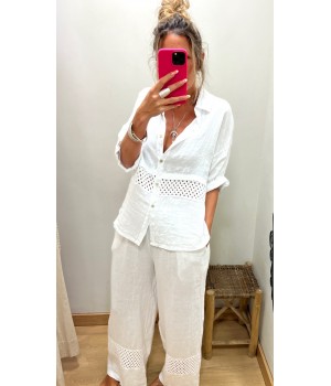pantalon lino croche