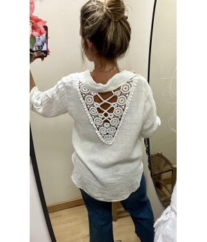 camisa lino escote croche...