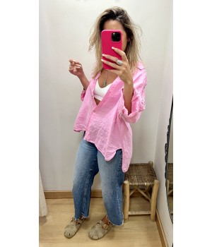 camisa lino croche manga